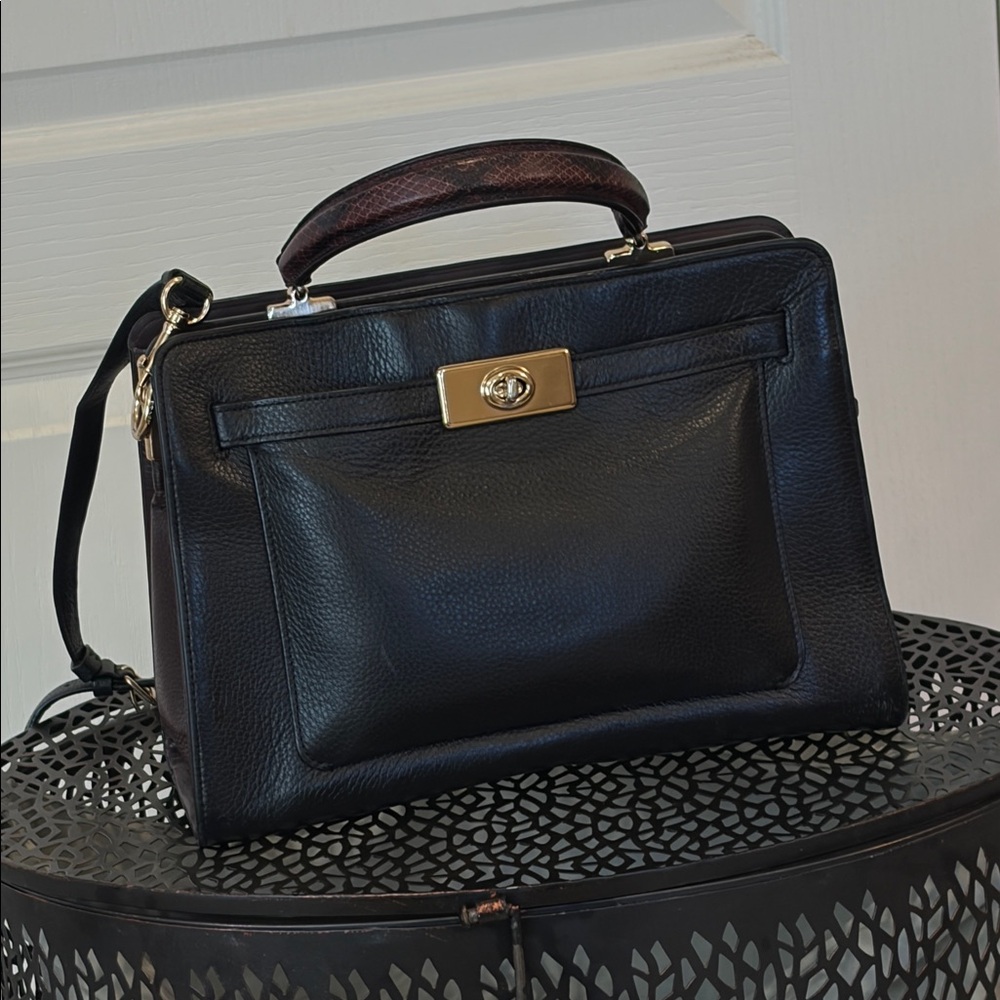Coach Black Leather Briefcase with Gold Accents